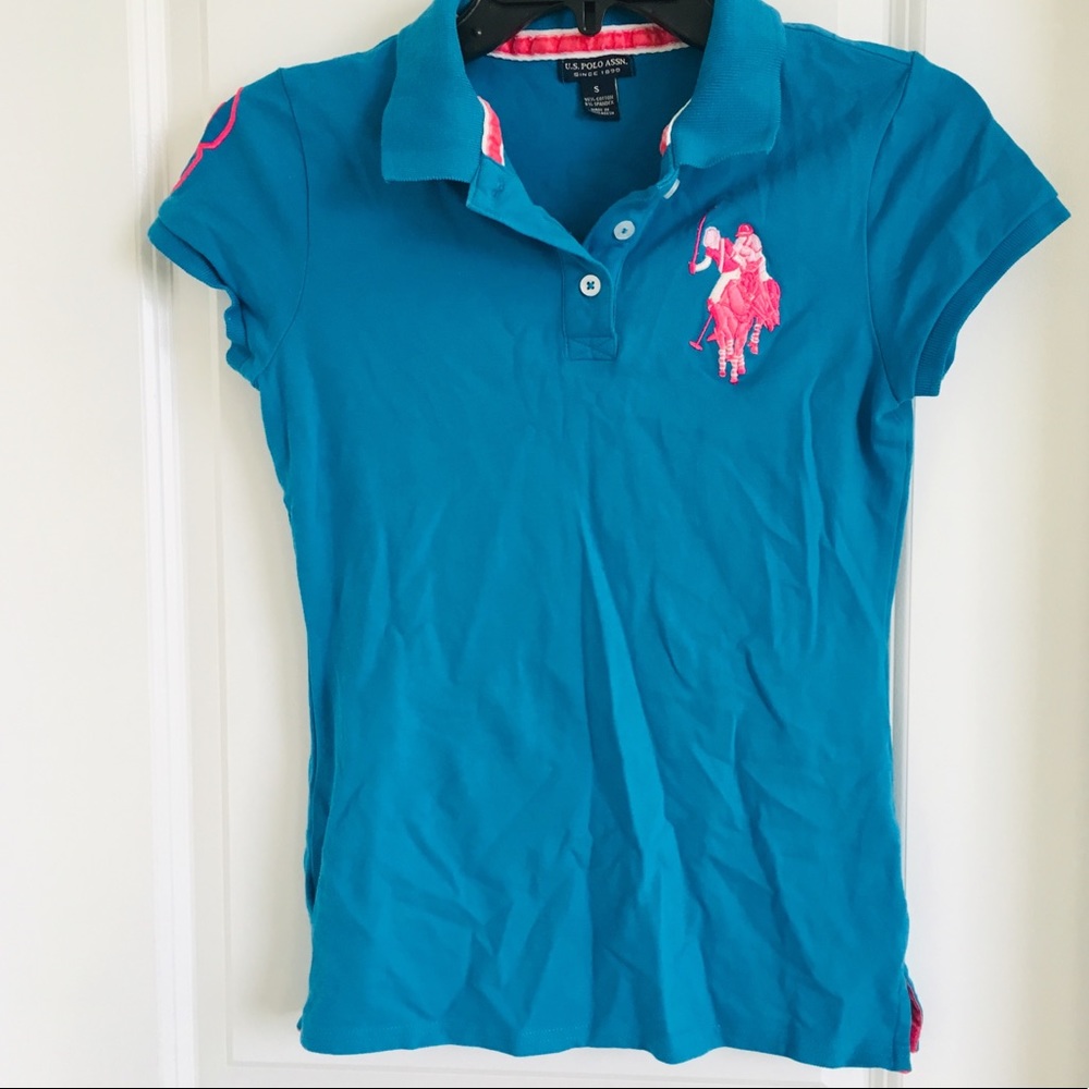 U.S.POLO ASSN. women’s blue pink polo Tshirt size small